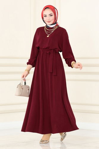 moda selvim Dress ASM2590 Burgundy - Thumbnail