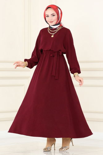 moda selvim Dress ASM2590 Burgundy - Thumbnail