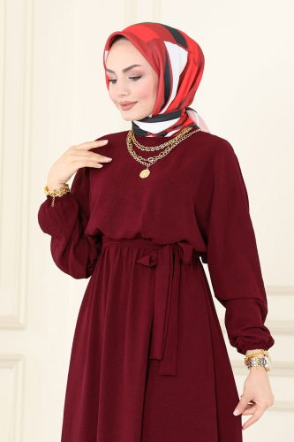 moda selvim Dress ASM2590 Burgundy - Thumbnail