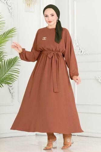 moda selvim Dress ASM2590 Tan - Thumbnail