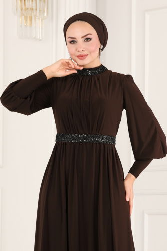 moda selvim Dress ASM2596-1 Brown - Thumbnail