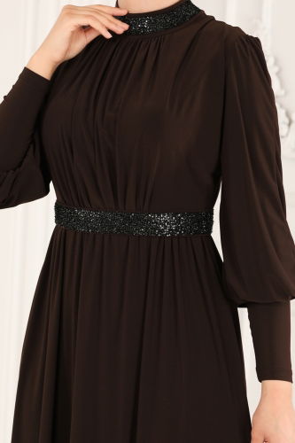 moda selvim Dress ASM2596-1 Brown - Thumbnail