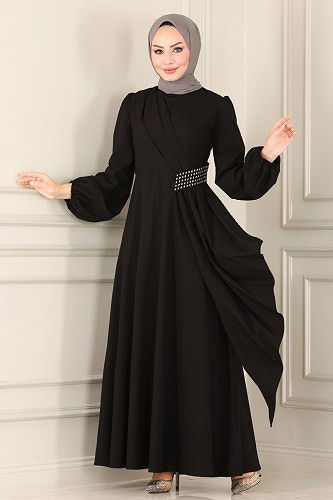 moda selvim الفستان أسود ASM2597 - Thumbnail