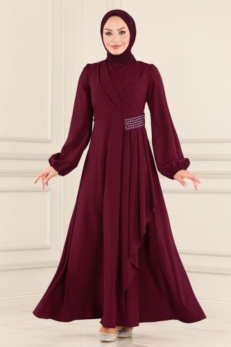 moda selvim DRESS ASM2597 Burgundy - Thumbnail