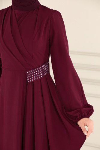 moda selvim DRESS ASM2597 Burgundy - Thumbnail
