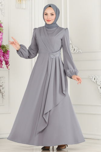 moda selvim Dress ASM2597 Gray - Thumbnail