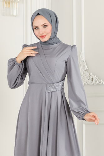 moda selvim Dress ASM2597 Gray - Thumbnail