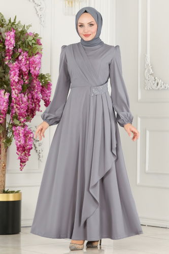 moda selvim Dress ASM2597 Gray - Thumbnail