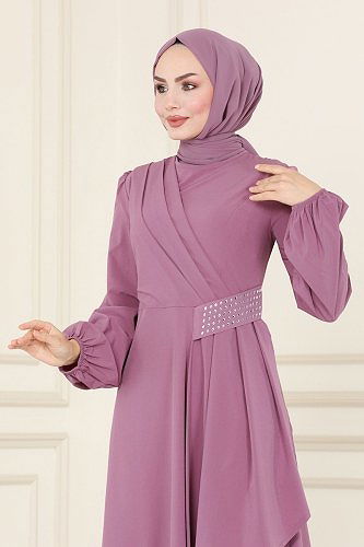 moda selvim ASM2597 ارجواني فاتح فستان - Thumbnail