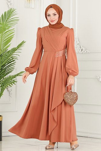 moda selvim ASM2597 مرجاني فستان - Thumbnail