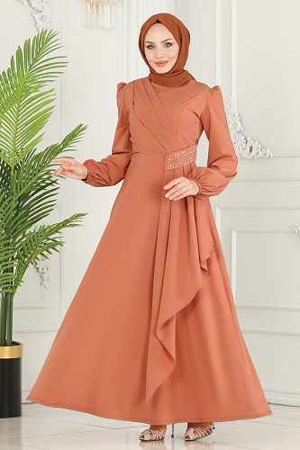 moda selvim ASM2597 مرجاني فستان - Thumbnail