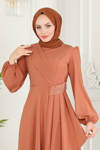 moda selvim ASM2597 مرجاني فستان - Thumbnail