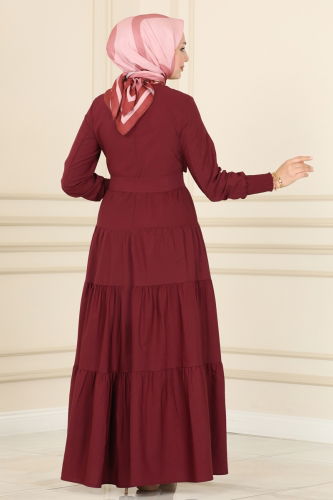 moda selvim Dress ASM2610 Burgundy - Thumbnail