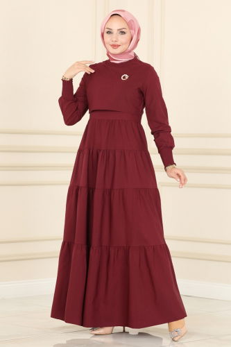 moda selvim Dress ASM2610 Burgundy - Thumbnail