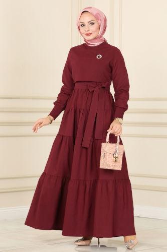 moda selvim Dress ASM2610 Burgundy - Thumbnail