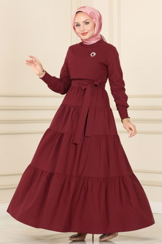 moda selvim Dress ASM2610 Burgundy - Thumbnail