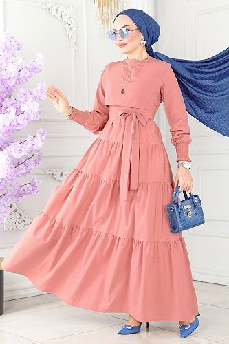 moda selvim Dress ASM2610 Light Rose Dried - Thumbnail