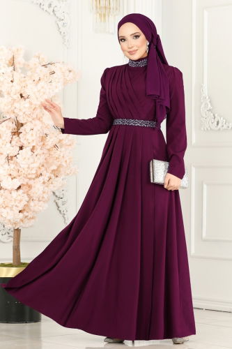 moda selvim Dress ASM2611 Damson - Thumbnail