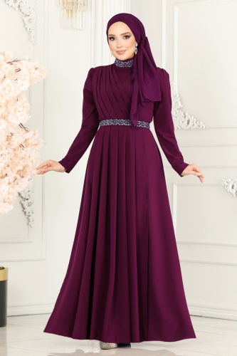 moda selvim Dress ASM2611 Damson - Thumbnail