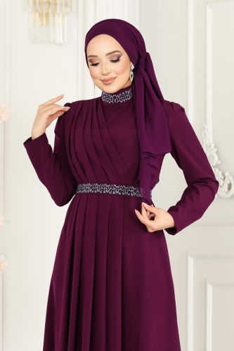 moda selvim Dress ASM2611 Damson - Thumbnail