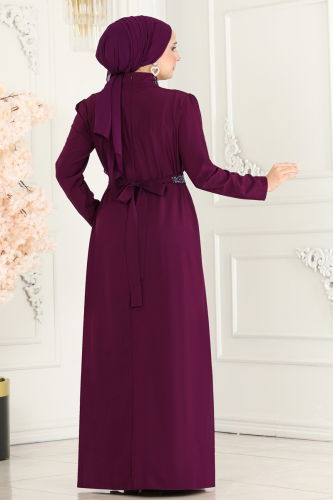 moda selvim Dress ASM2611 Damson - Thumbnail