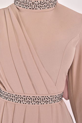 moda selvim الفستان بيج ASM2611-M - Thumbnail