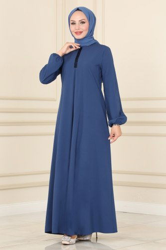 moda selvim Dress ASM2621 Indigo - Thumbnail