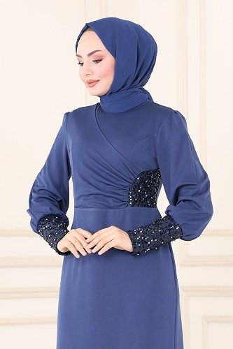 moda selvim Dress ASM2631 Indigo - Thumbnail