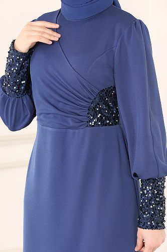 moda selvim Dress ASM2631 Indigo - Thumbnail