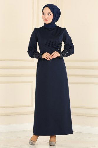 moda selvim ASM2631 كحلي فستان - Thumbnail