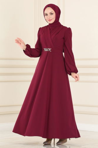 moda selvim DRESS ASM2646 Burgundy - Thumbnail