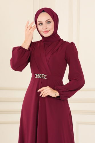 moda selvim DRESS ASM2646 Burgundy - Thumbnail