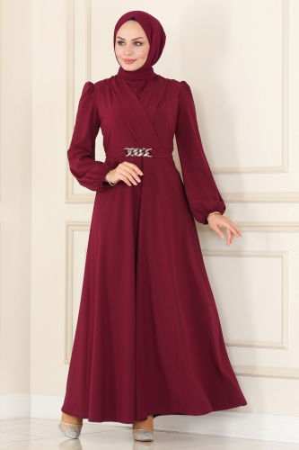 moda selvim DRESS ASM2646 Burgundy - Thumbnail