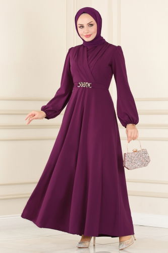 moda selvim Dress ASM2646 Damson - Thumbnail