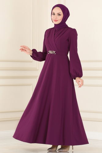 moda selvim Dress ASM2646 Damson - Thumbnail