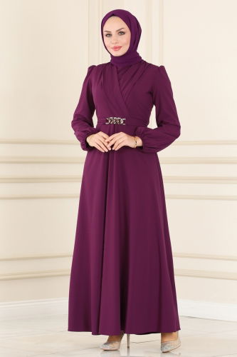 moda selvim Dress ASM2646 Damson - Thumbnail