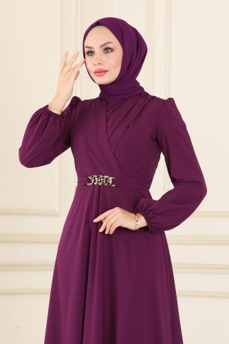 moda selvim Dress ASM2646 Damson - Thumbnail