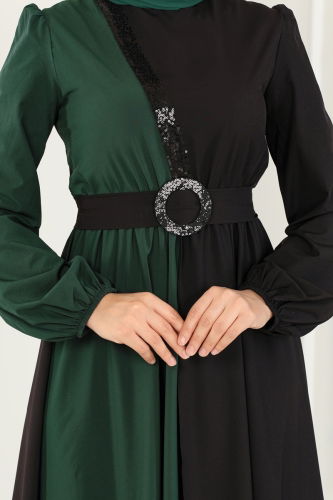 moda selvim Dress ASM2674 Emerald&Black - Thumbnail