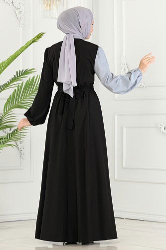 moda selvim Dress ASM2674 Gray&Black - Thumbnail