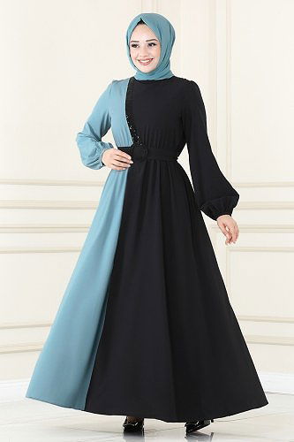 moda selvim Dress ASM2674 Mint&Black - Thumbnail