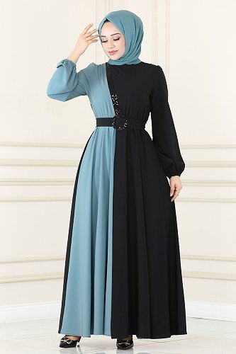 moda selvim Dress ASM2674 Mint&Black - Thumbnail