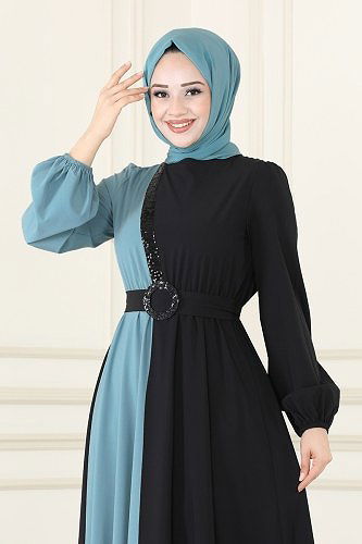 moda selvim Dress ASM2674 Mint&Black - Thumbnail