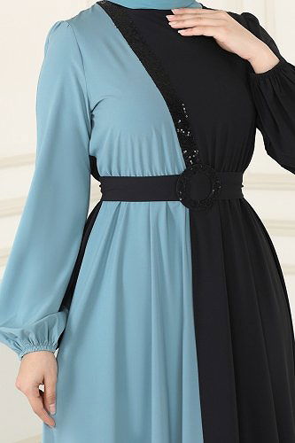 moda selvim Dress ASM2674 Mint&Black - Thumbnail