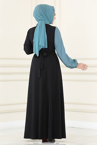 moda selvim Dress ASM2674 Mint&Black - Thumbnail