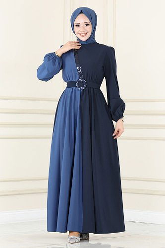 moda selvim Dress ASM2674 Navy Blue&Indigo - Thumbnail