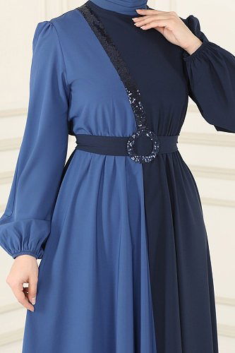 moda selvim Dress ASM2674 Navy Blue&Indigo - Thumbnail