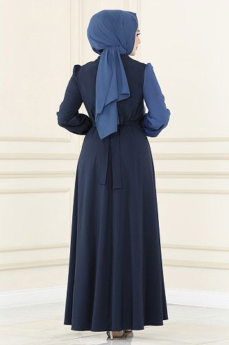 moda selvim Dress ASM2674 Navy Blue&Indigo - Thumbnail