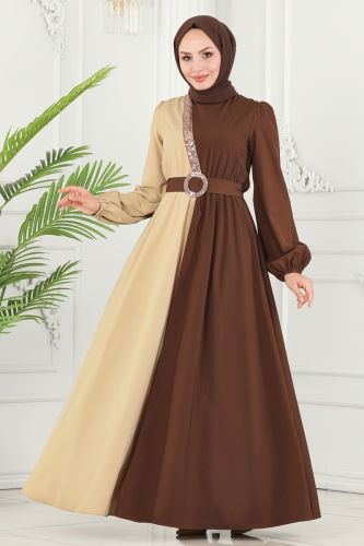 moda selvim Dress ASM2674 Vision&Brown - Thumbnail