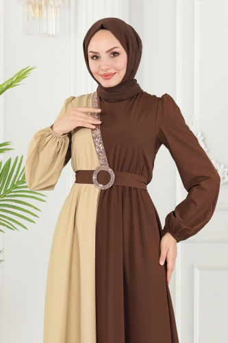 moda selvim Dress ASM2674 Vision&Brown - Thumbnail