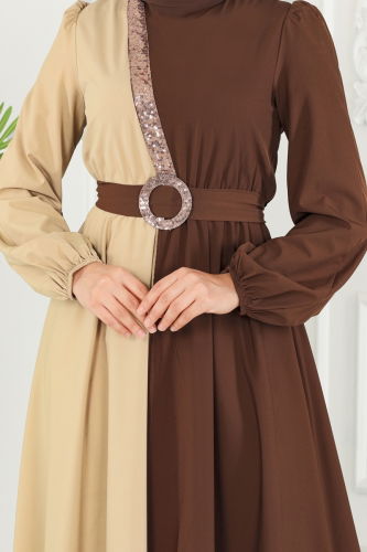 moda selvim Dress ASM2674 Vision&Brown - Thumbnail